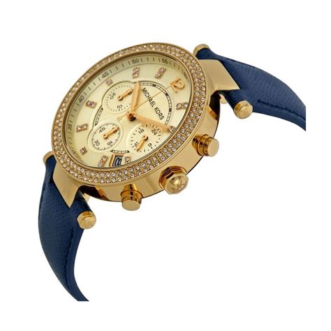 michael kors mk2280 parker gold blue leather ladies watch|Michael Kors Parker Ladies Gold Blue Leather Watch & Box .